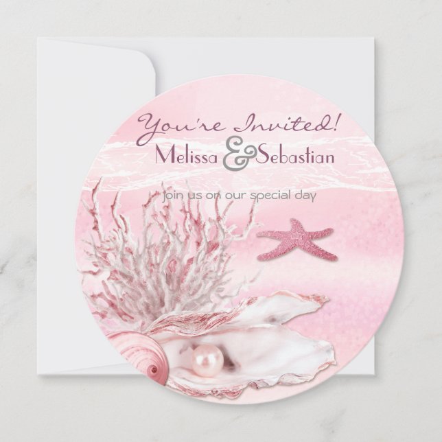Dream Shore Beach Carnation Pink Wedding Invite (Front)