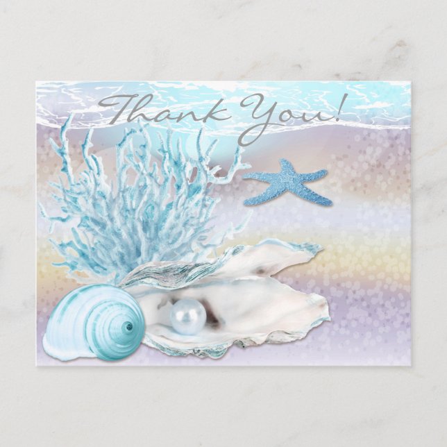 Dream Shore Beach Dk Teal Thank You Postcard (Front)