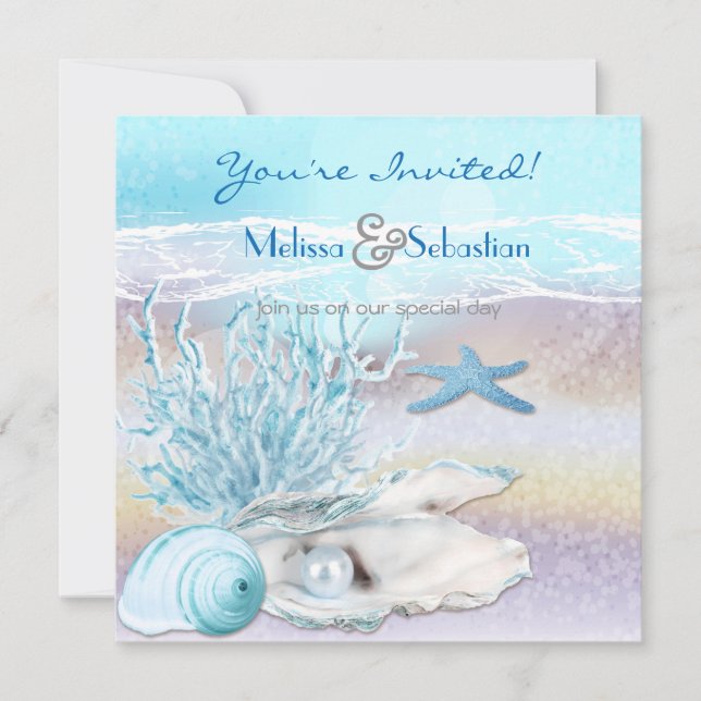 Dream Shore Beach Dk Teal Wedding Invite (Front)