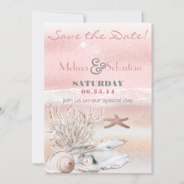 Dream Shore Beach Peach Wedding Save the Date (Front)