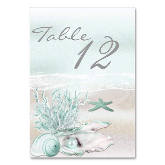 Dream Shore Beach Seafoam Green Wedding Table Card (Back)
