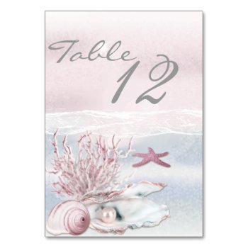 Dream Shore Beach Soft Pink Wedding Table Card by Wedding_Trends at Zazzle