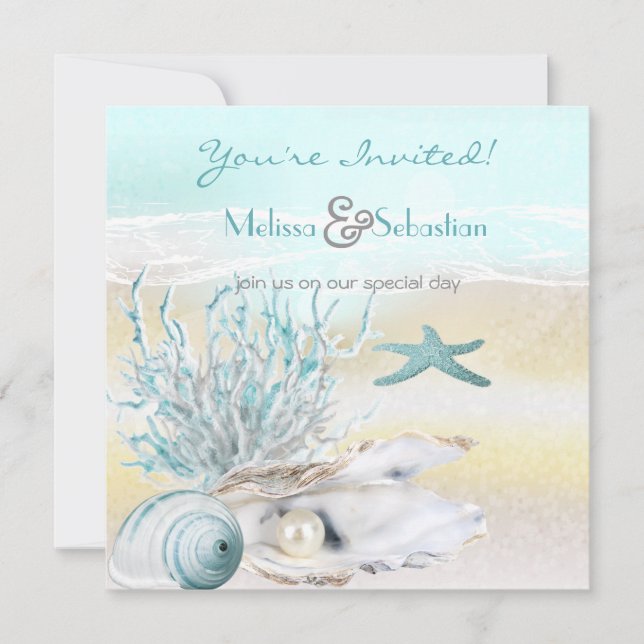 Dream Shore Beach Teal Wedding Invite (Front)