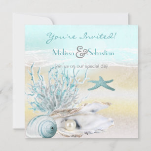 Dream Shore Beach Teal Wedding Invite