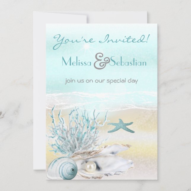 Dream Shore Beach Teal Wedding Invite (Front)