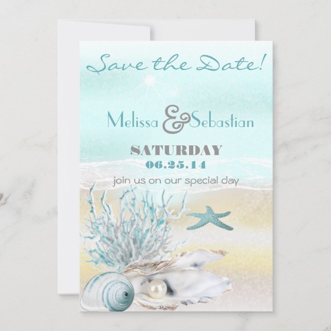 Dream Shore Beach Teal Wedding Save the Date (Front)