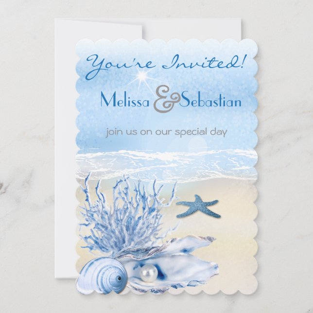Dream Shore Beach Very Blue Wedding Invite (Front)