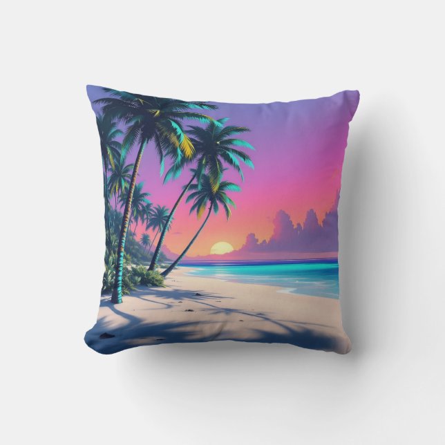 Dream Sunset Beach Throw Pillow (Front)