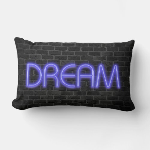 DREAM text in neon lights on brick Lumbar Pillow