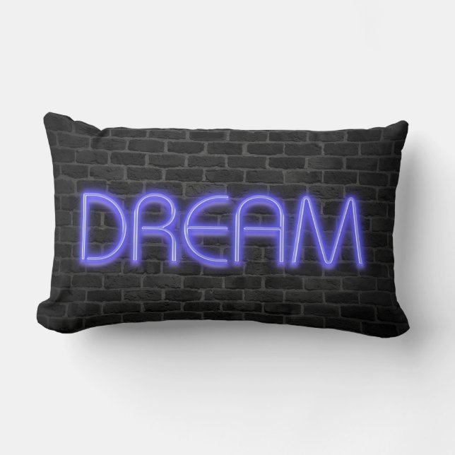 DREAM text in neon lights on brick Lumbar Pillow (Front)