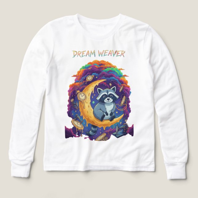 Dream Weaver: Whimsical Raccoon Moon Art T-Shirt Tri-Blend Shirts (Design Front)