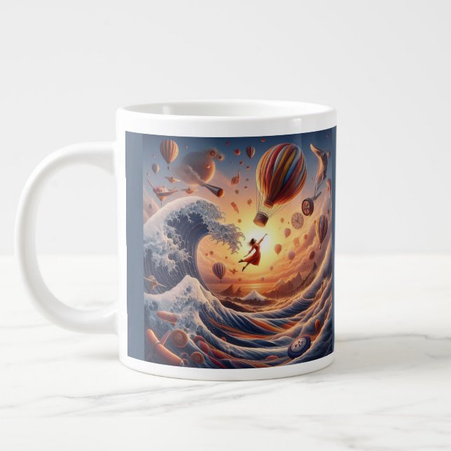 Dream Weaver's Journey: Fantasy Hot Air Balloons Giant Coffee Mug (Left)