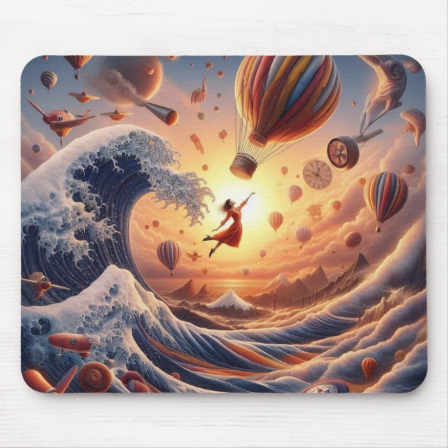 Dream Weaver's Journey: Fantasy Hot Air Balloons Mouse Pad (Front)