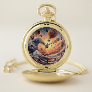 Dream Weaver's Journey: Fantasy Hot Air Balloons Pocket Watch