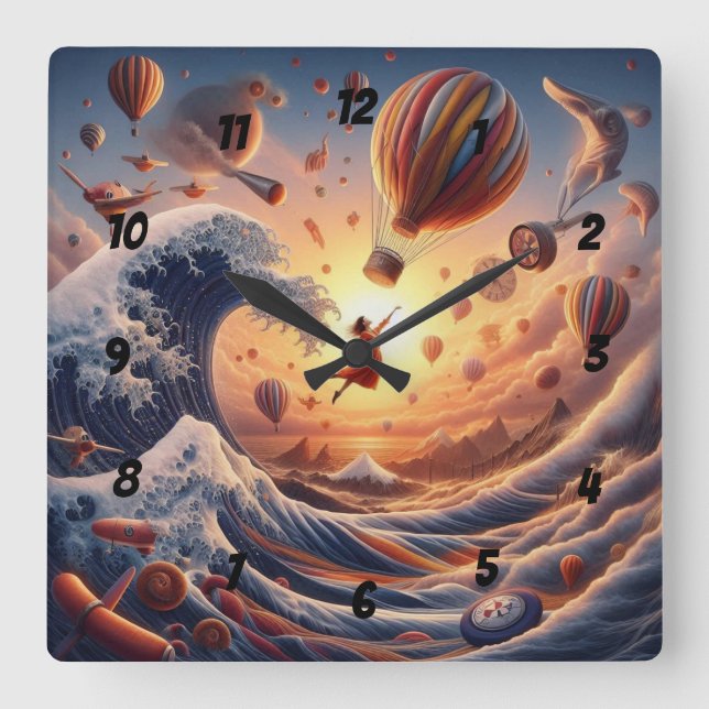 Dream Weaver's Journey: Fantasy Hot Air Balloons Square Wall Clock (Front)
