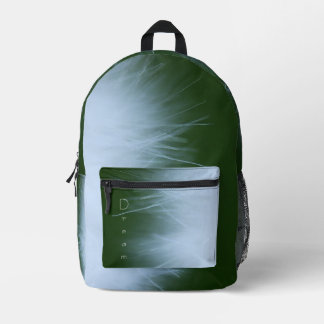 "Dream" with Wispy Dandelion Fluff Background Printed Backpack