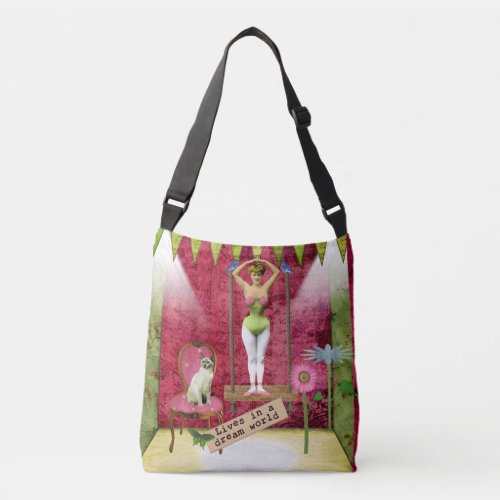 Dream World Vintage Funky Ballerina Altered Art  Crossbody Bag