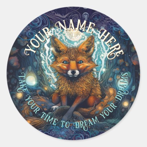 Dream Your Dreams Magical Moonlit Celtic Fox Classic Round Sticker