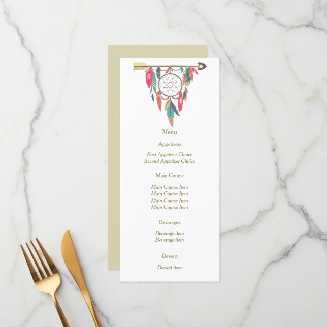 Dreamcatcher Arrow Wedding Menu (Front/Back In Situ)