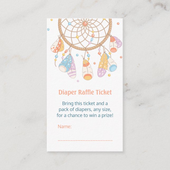 Dreamcatcher Baby Shower Diaper Raffle Ticket Enclosure Card (Front)