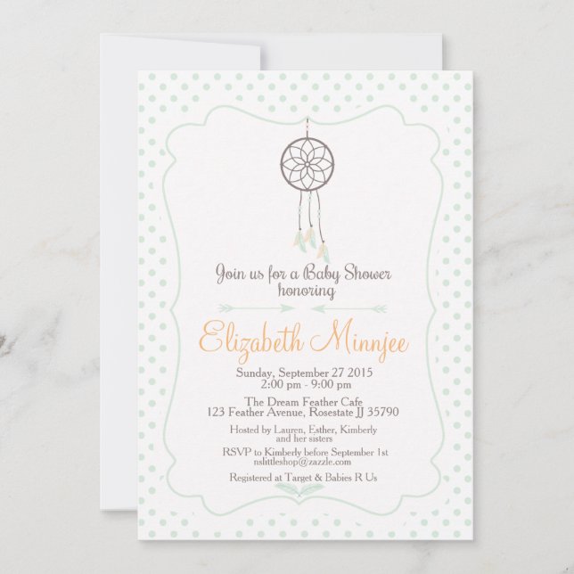 Dreamcatcher Baby Shower invitation neutral colors (Front)