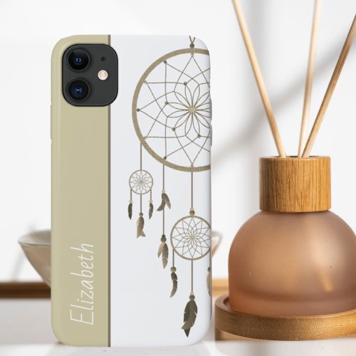 Dreamcatcher Beige Feathers Boho Custom Name  iPhone 11 Case