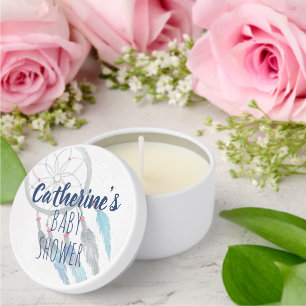 Dreamcatcher Blue Gray Boho Baby Shower  Mini Candle Favors