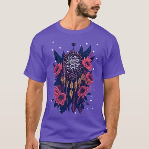 Dreamcatcher boho and flowers Native American Trib T_Shirt
