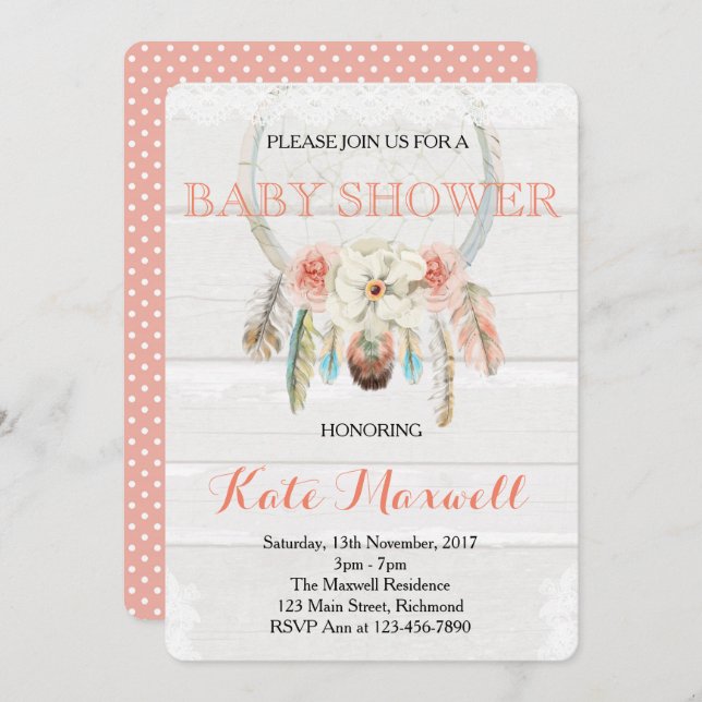 Dreamcatcher Boho Baby Shower Invitation (Front/Back)