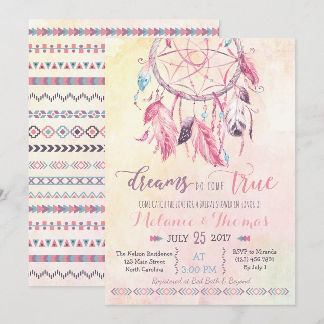 Dreamcatcher Boho Bridal Shower Invitation Tribal (Front/Back)