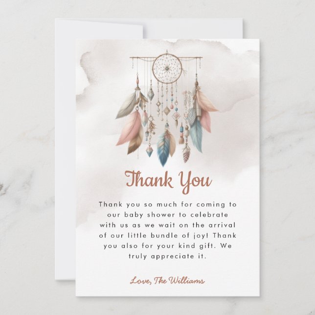 Dreamcatcher Boho Pastel Baby Show Thank You Card (Front)
