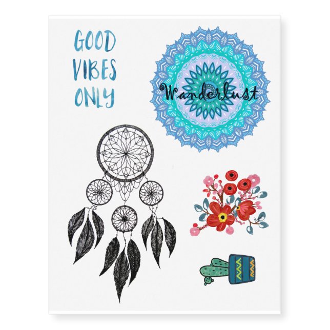 Dreamcatcher boho temporary tattoo set (Front)