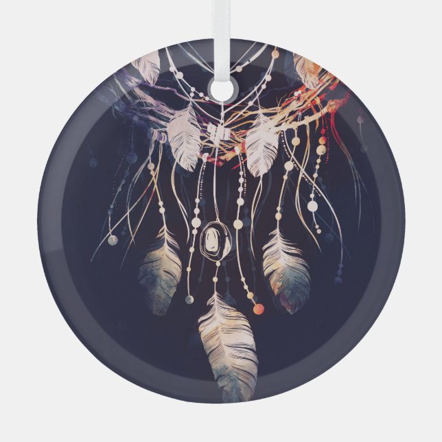 Dreamcatcher, branches, boho style, digital art. glass ornament (Front)