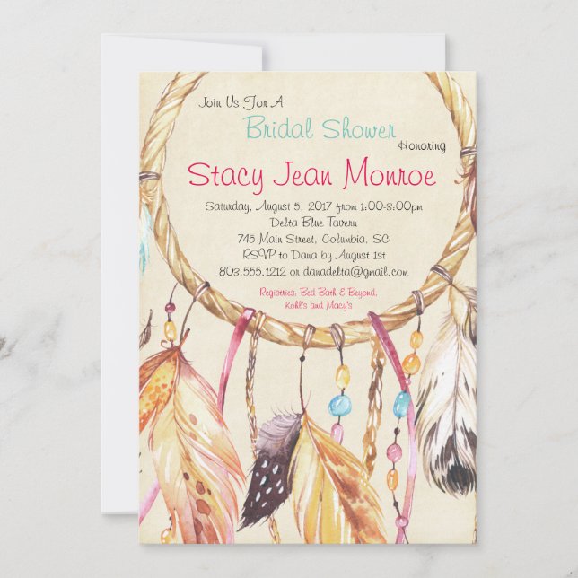 Dreamcatcher Bridal Shower Invitation 5x7 Boho (Front)