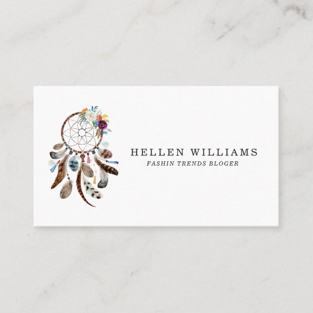 Dreamcatcher colorful flowers & feathers business card (Front)