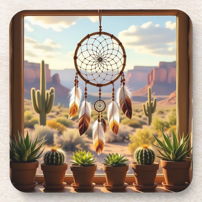 Dreamcatcher, Desert Canyons, Cacti   Beverage Coaster (Front)