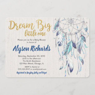 Dreamcatcher dream big little one baby shower boy invitation