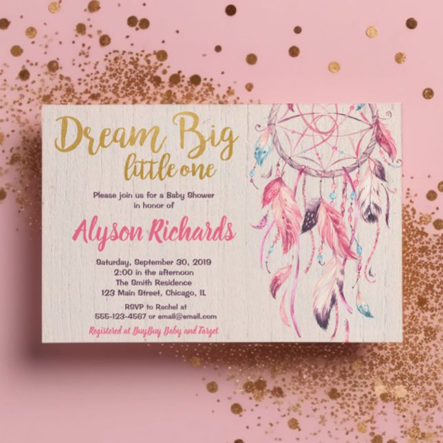Dreamcatcher dream big little one baby shower girl invitation (Creator Uploaded)