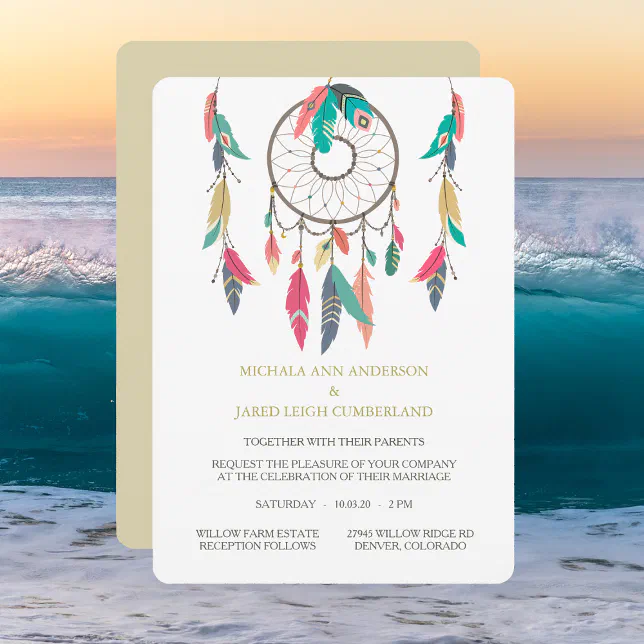 Dreamcatcher Feather Wedding Invitation Zazzle