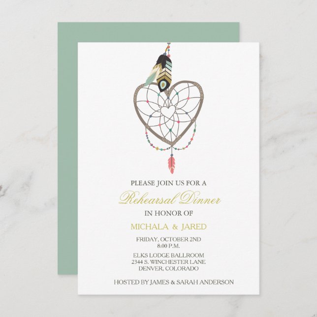 Dreamcatcher Feather Wedding Rehearsal Invitation (Front/Back)