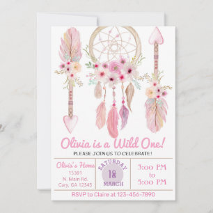 Dreamcatcher girl birthday invitation. Pink. Invit Invitation