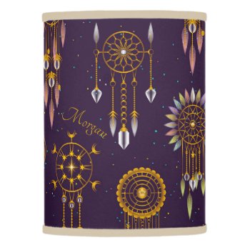 Dreamcatcher Gold Purple Feathers Beads Hoop Charm Lamp Shade by BCMonogramMe at Zazzle