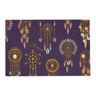 Dreamcatcher Gold Purple Feathers Beads Hoop Charm Placemat