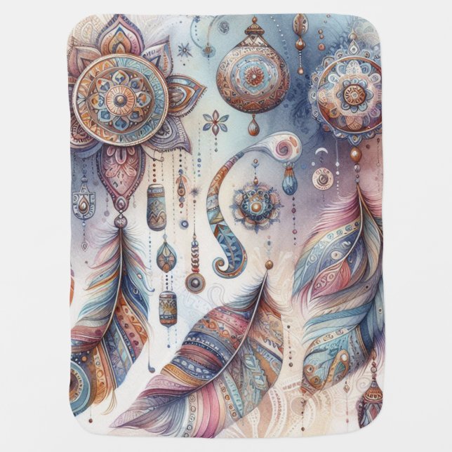 Dreamcatcher in a Bohemian theme Baby Blanket (Front)