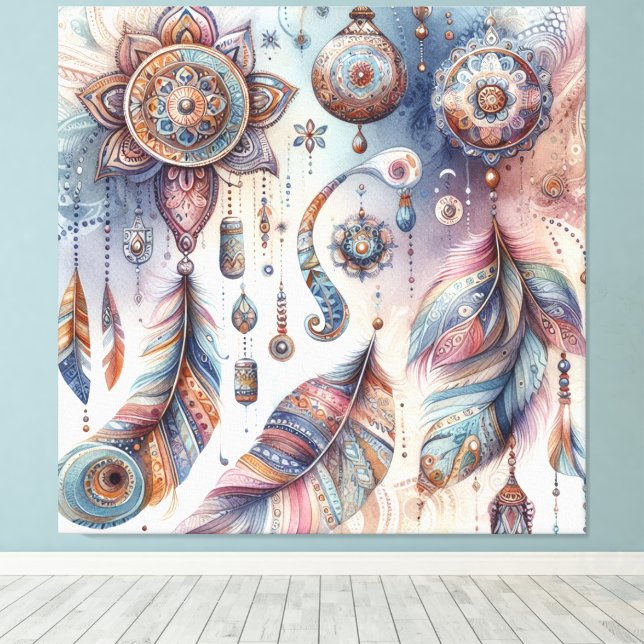 Dreamcatcher in a Bohemian theme Canvas Print (Insitu(Wood Floor))
