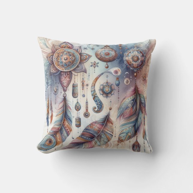 Dreamcatcher in a Bohemian theme Throw Pillow (Front)