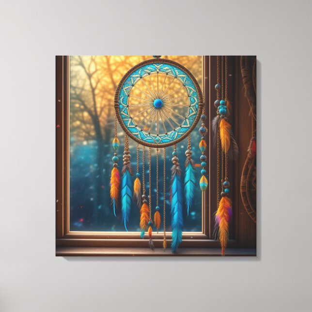 Dreamcatcher in a Window Fall Leaves Canvas Print (Front)
