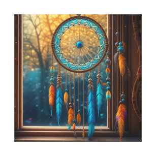 Dreamcatcher in a Window Fall Leaves Canvas Print