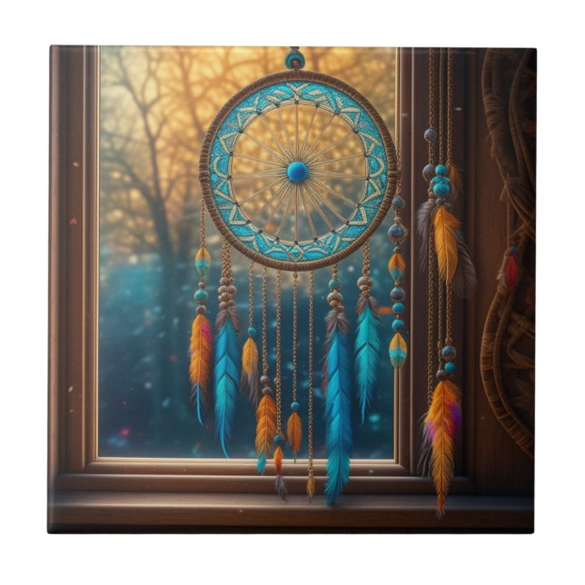 Dreamcatcher in a Window Fall Leaves Ceramic Tile (Front)