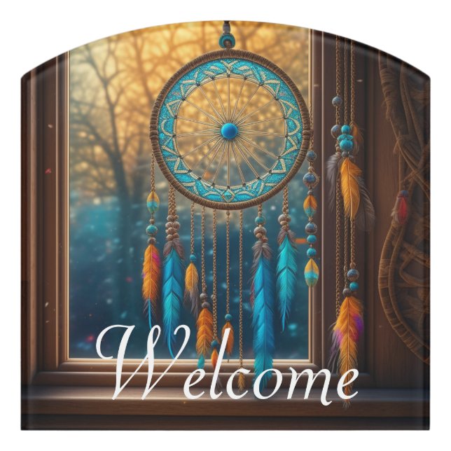 Dreamcatcher in a Window Fall Leaves Door Sign (Contour Front)